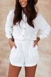 Mixiedress Solid Long Sleeve Blouse Shirt Elastic Waist Shorts Set