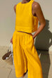 Mixiedress Solid Crewneck Crop Tank Top Elastic Waist Wide Leg Pants Set