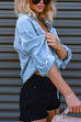 Mixiedress Long Sleeves Drawstring Hem Cropped Denim Shirt