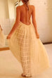 Mixiedress Halter Backless Ruffle Trim Swing Maxi Beach Cover Up Dress