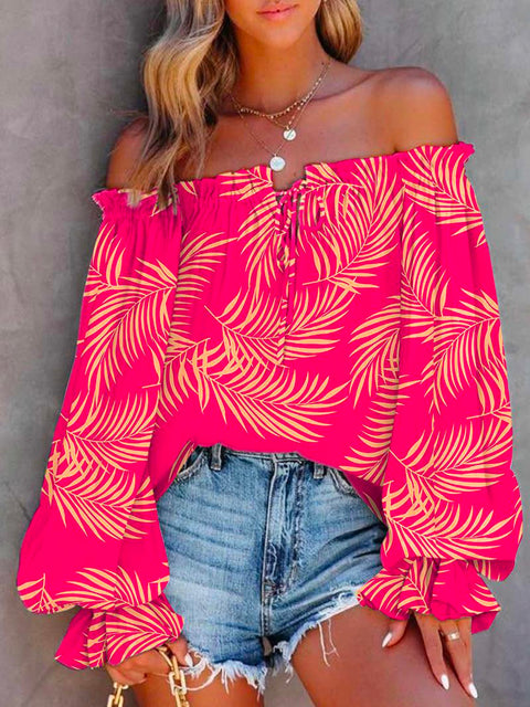 Mixiedress Off Shoulder Long Sleeve Printed Pullover Top