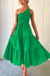 Mixiedress One Shoulder Sleeveless Smocked Ruffle Tiered Maxi Dress