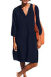 Mixiedress Notch V Neck 3/4 Sleeves Pocketed Cotton Linen Dress