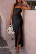 Mixiedress Square Collar High Slit Ruched Cami Party Dress