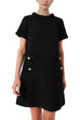 Mixiedress Elegant Crewneck Short Sleeves Buttons Tweed Dress