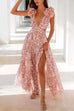 Mixiedress Deep V Neck Slit Ruffle Trim Floral Maxi Vacation Dress