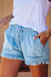 Mixiedress Solid Tie Waist Raw Hem Casual Shorts