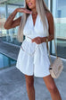 Mixiedress Deep V Neck Knot Waist Wide Leg Sleeveless Shorts Romper