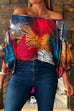 Mixiedress Off Shoulder Lantern Sleeve Printed Loose Pullovers