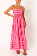 Mixiedress High Waist Back Cut Out Striped Maxi Cami Dress