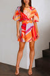 Mixiedress Puff Sleeves Cut Out Waist Printed Ruffle Mini Dress