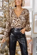 Chic V Neck Long Sleeves Leopard Top