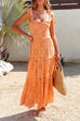 Mixiedress Bow Knot Shoulder Frilled Ruffle Tiered Printed Maxi holiday Dress