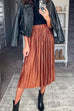Closet Glam Elastic Waist Metallic Pleated Midi Skirt