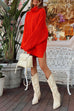 Cowl Neck Drop Shoulder Side Split Sweater Dress