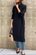 Turtleneck Drop Shoulder Side Slit Loose Sweater Dress