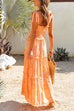 Mixiedress Bow Knot Shoulder Frilled Ruffle Tiered Printed Maxi holiday Dress