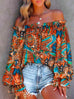 Mixiedress Off Shoulder Long Sleeve Printed Pullover Top