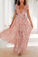 Mixiedress Deep V Neck Slit Ruffle Trim Floral Maxi Vacation Dress