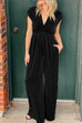 Mixiedress Deep V Neck Cap Sleeves Waisted Wide Leg Velvet Jumpsuit