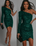 Mixiedress One Shoulder Long Sleeve Tulip Sequin Bodycon Dress