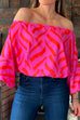 Mixiedress Off Shoulder Lantern Sleeve Printed Loose Pullovers