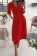 Mixiedress Fashion V Neck Long Sleeve Knot Waist Solid Dress