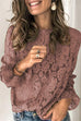 Mixiedress Crewneck Floral Lace Hollow Out Bell Sleeve Shirts