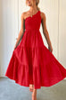 Mixiedress One Shoulder Sleeveless Smocked Ruffle Tiered Maxi Dress