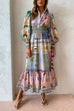 Mixiedress Puff Sleeves Smocked Waist Unique Printed Ruffle Maxi Dress