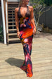 Mixiedress Backless V Neck Lace Splice Printed Maxi Bodycon Dress