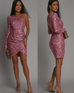 Mixiedress One Shoulder Long Sleeve Tulip Sequin Bodycon Dress
