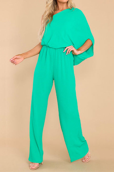 Mixiedress One Shoulder Batwing Sleeve Waisted Wide Leg Jumpsuit