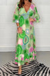 Mixiedress V Neck Ruffle Sleeve Printed Maxi Swing Dress