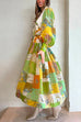 Mixiedress Balloon Sleeve Tie Waist Graphic Pattern Swing Shirt Dress