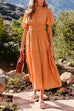 Mixiedress Crewneck Puff Sleeve Waisted Tiered Swing Dress