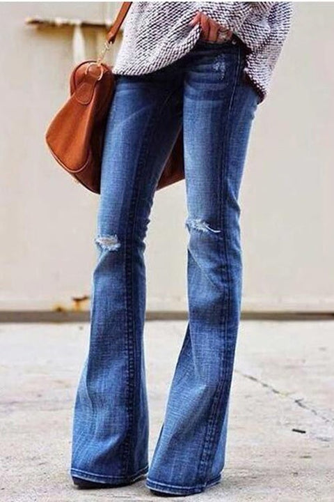 Mixiedress Casual Ripped Skinny Bell Bottom Jeans