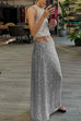 Mixiedress Elastic Waist Sequin A-line Maxi Skirt
