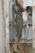 Mockneck Ruched Slit Printed Midi Bodycon Dress