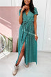 Mixiedress V Neck Tie Waist Polka Dot Maxi Wrapped Dress
