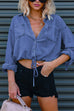 Mixiedress Long Sleeves Drawstring Hem Cropped Denim Shirt