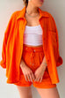 Mixiedress Drop Shoulder Long Sleeves Blouse Shirt Drawstring Waist Shorts Set