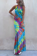 Mixiedress Sleeveless Halter Backless Maxi Tie Dye Dress
