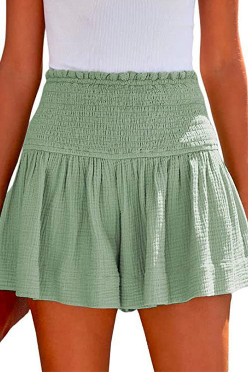 Mixiedress Elastic Smocked Waist Wide Leg Solid Shorts