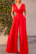 Mixiedress Sleeveless Deep V Neck High Waist Wide Leg Jumpsuit