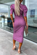 Mixiedress Wrap V Neck Puff Sleeves Printed Midi Bodycon Dress