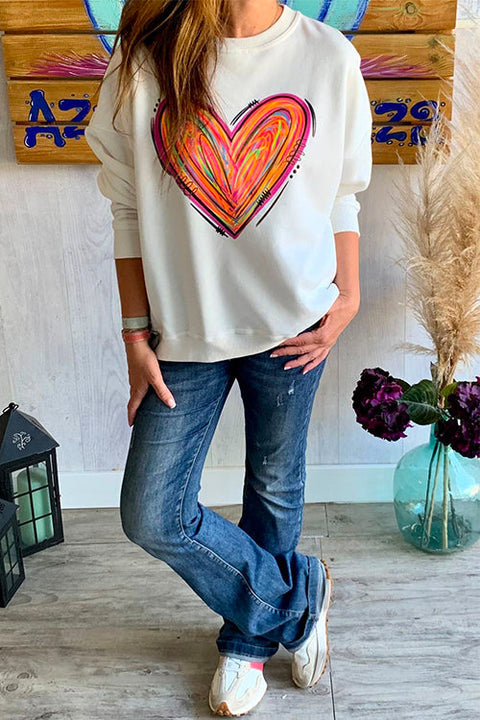 Drop Shoulder Casual Heart Grahic Printed SweatShirt