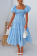 Mixiedress Off Shoulder Puff Sleeves Ruffle Tiered Midi Dress