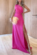 One Shoulder Cut Out Waist High Slit Maxi Dress