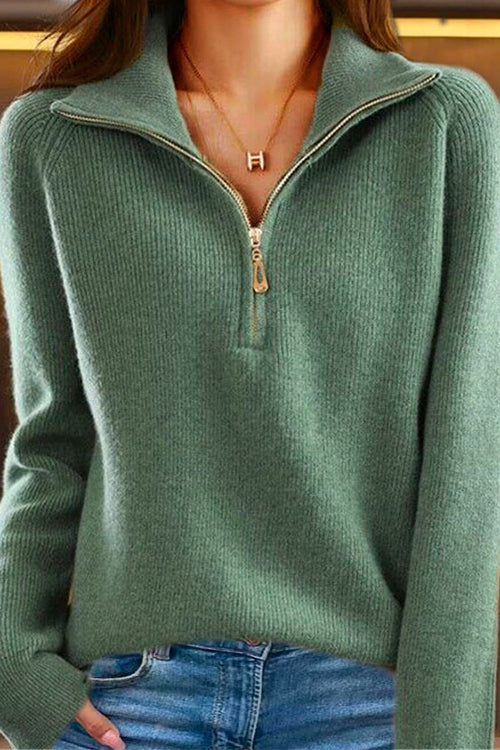 Mixiedress Half Zipper Up Ribbed Knit Pullover Sweater